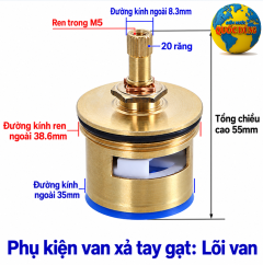 Lõi Van Xả Tay Gạt Đồng Thau 35mm Cao 55mm 20 Răng