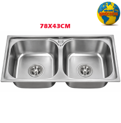 Chậu rửa chén 2 ngăn đôi Inox 7843 giá rẽ
