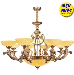Đèn chùm 8 tay đồng thau bát đá NC745/8