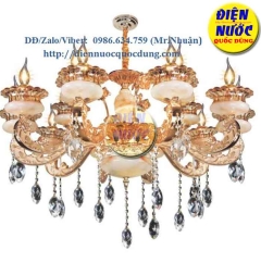 Giá đèn chùm treo phòng khách bóng nến thủy tinh NC7145/10+5
