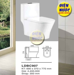 Bồn cầu liền khối giá rẽ LDBC907 & CÁCH ĐẶT ỐNG CHỜ BÀN CẦU VÀ NGUỒN NƯỚC