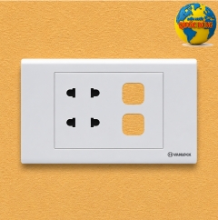 Mặt Ổ cắm đôi 2 chấu với 2 lỗ công tắc Sino S18U2XX