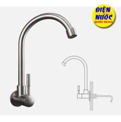 vòi rửa chén bát đơn gắn tường nước lạnh INOX 304