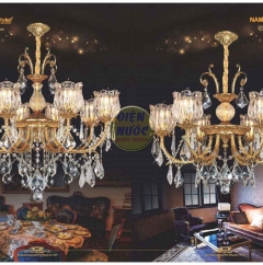 Đèn chùm 8 tay đồng thau pha lê NC1937/8