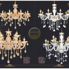 Đèn chùm cho trần gỗ bóng nến thủy tinh NC001/12