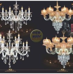 Đèn thả phòng khách bóng nến 6 tay thủy tinh NC9301/6