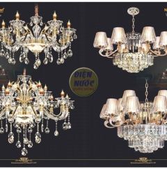 Đèn chùm đơn giản cho phòng khách thủy tinh NC144/10+5