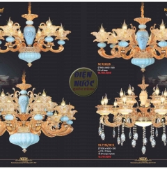 Đèn chùm phòng khách trần gỗ bóng nến thủy tinh NC9220/10+5