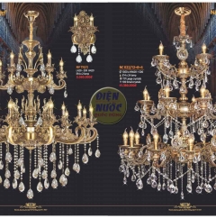 Các mẫu đèn chùm phòng khách đẹp 3 tầng hợp kim Atimon NC022/12+8+4