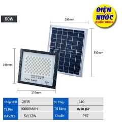 Đèn pha năng lượng mặt trời 60W chống chói có điều khiển