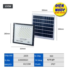 Đèn pha LED sạc điện năng lượng mặt trời 100W chống chói có điều khiển