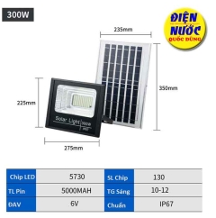 Đèn pha năng lượng mặt trời 300W tấm pin rời có remote