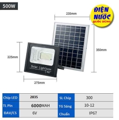 Đèn pha ngoài trời năng lượng mặt trời 500W có remote