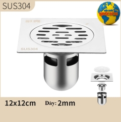 Phễu Thoát Sàn Chống Mùi Hôi 12x12cm Inox 304