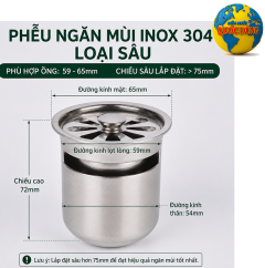 Lõi ngăn mùi inox 304 sâu 59–65mm chống hôi