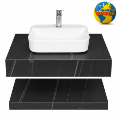 Bộ kệ tủ lavabo 2 tầng hiện đại màu đen vân đá