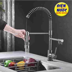 Vòi rửa bát rửa chén chậu bếp 2 đầu nước nóng lạnh dây rút Inox 304 xịn và các mẫu vòi bếp khác