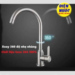 Vòi Rửa Bát Nóng Lạnh Inox 304 Cao Cấp - Xoay 360 Độ