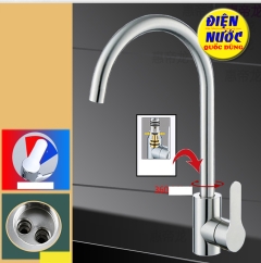 Vòi rửa bát 2 đường nước nóng lạnh Inox 304 cổ bi