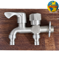Vòi nước đôi 2 đầu ra Inox 304, vòi hồ 2 đầu xả nước