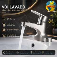 Vòi chậu lavabo rửa mặt nóng lạnh 3 lỗ inox 304 