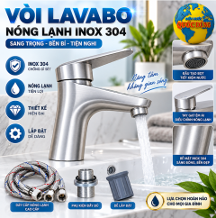 Vòi chậu lavabo nóng lạnh tròn Inox 304