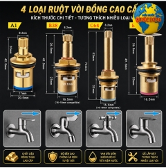 Ruột Vòi Sen Lạnh 21mm Bằng Đồng Thau – Óc Vòi Nước Đĩa Sứ Siêu Bền
