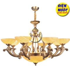 Đèn chùm 8 tay đồng thau bát đá NC745/8