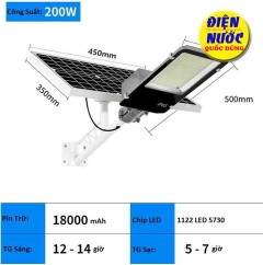 Đèn đường năng lượng mặt trời tấm pin rời công suất 200W có remote