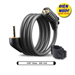 Khóa dây xe đạp bọc nhựa 12mm dài 1.2m
