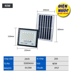 Đèn pha năng lượng mặt trời 40W chống chói 