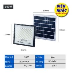 Đèn pha LED sạc điện năng lượng mặt trời 100W chống chói có điều khiển