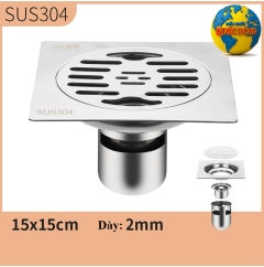 Phễu Thoát Sàn Inox 304 15x15 Chống Mùi hôi Phi 60 đến phi 110