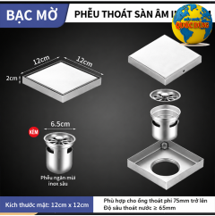 Phễu thoát sàn nắp vuông ẩn gạch inox 304 12x12cm