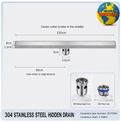 Thoát Sàn Dài 120cm Ẩn Gạch Chống Côn Trùng Inox 304