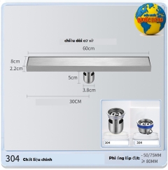 Phễu Thoát Sàn Dài 60cm Inox 304 Chống Hôi Cao Cấp