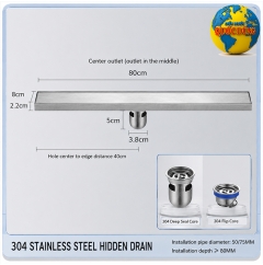 Rãnh Thoát Sàn 80cm inox 304 Chống Hôi Cao Cấp