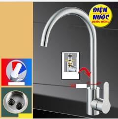 Vòi rửa bát 2 đường nước nóng lạnh Inox 304 cổ bi