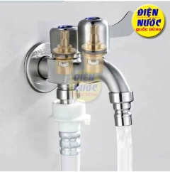 Vòi nước đôi 2 đầu ra Inox 304, vòi hồ 2 đầu xả nước
