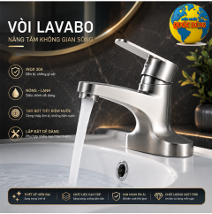 Vòi chậu lavabo rửa mặt nóng lạnh 3 lỗ inox 304 