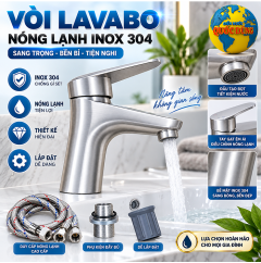 Vòi chậu lavabo nóng lạnh tròn Inox 304