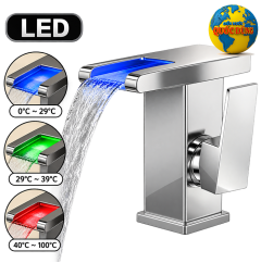 Vòi chậu rửa mặt đèn LED hiển thị nhiệt độ dòng nước nóng lạnh dùng cho lavabo chất lượng giá rẽ