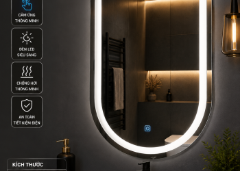 Gương nhà tắm kèm kệ đẹp, tiện dụng – Mẫu gương LED hiện đại