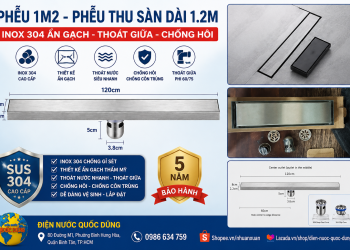 Phễu 1m2 - Phễu thu sàn dài 1.2m inox 304 chống hôi cao cấp