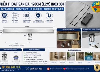 Rãnh thoát sàn inox 304 120cm - Thoát sàn dài 1M2 ẩn gạch