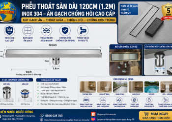 Phễu thoát sàn chống hôi 120cm - Máng thoát sàn nhà tắm 1.2M