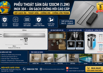 Phễu thoát sàn inox 304 1200mm - Thoát sàn inox 304 thoát giữa 120cm