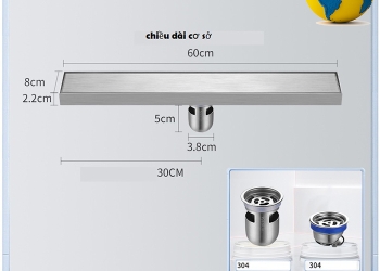 Thoát sàn nhà tắm dài 60cm 6 tấc 0.6m inox 304 chống hôi
