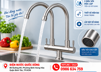Vòi Nước Rửa Chén 2 Đầu Ra Inox 304 Cao Cấp