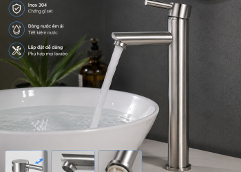 Vòi Lavabo Lạnh 30cm Thân Cao Inox SUS304 Đặt Bàn Cao Cấp